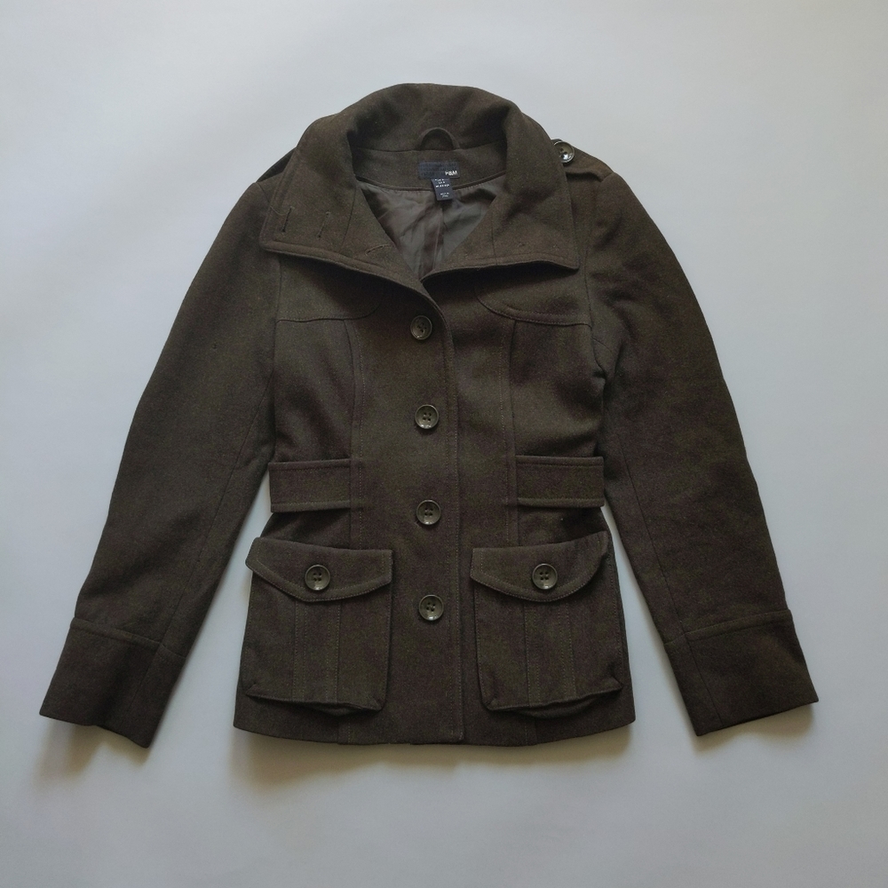 H&M Wool Military Style Coat Olive Green - Picture 4 of 11